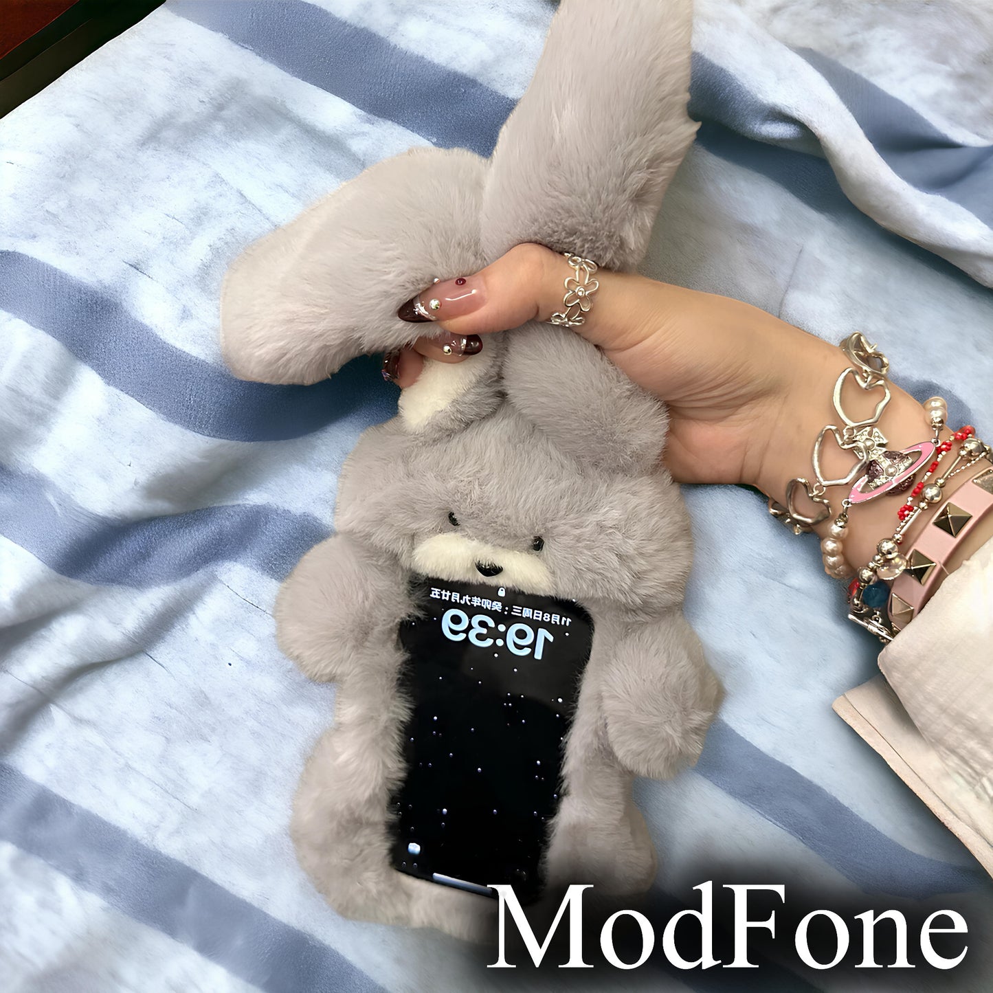 Grey Plush Rabbit iPhone Case